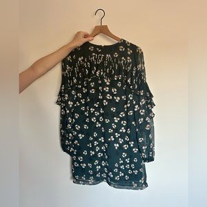 Madewell ruffled green floral mini dress